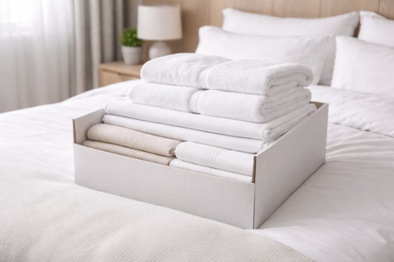 Clean folded sheets and towels prepared for an Airbnb guest in Phoenix