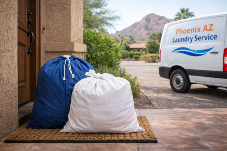 Clean laundry bags delivered to a Phoenix home by a local laundry service