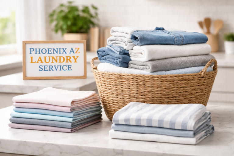 Neatly folded clothes and towels prepared by Phoenix AZ Laundry Service wash and fold laundry service